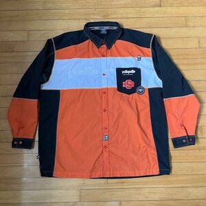 Pelle Pelle Marc Buchanan Orange Black Colorblock Embroidered Shirt Mens XXL